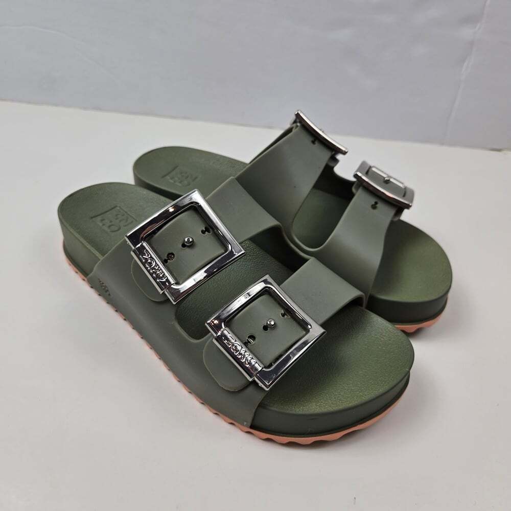 Green Slide Sandals with Silver Buckles - Picture 3 of 7
